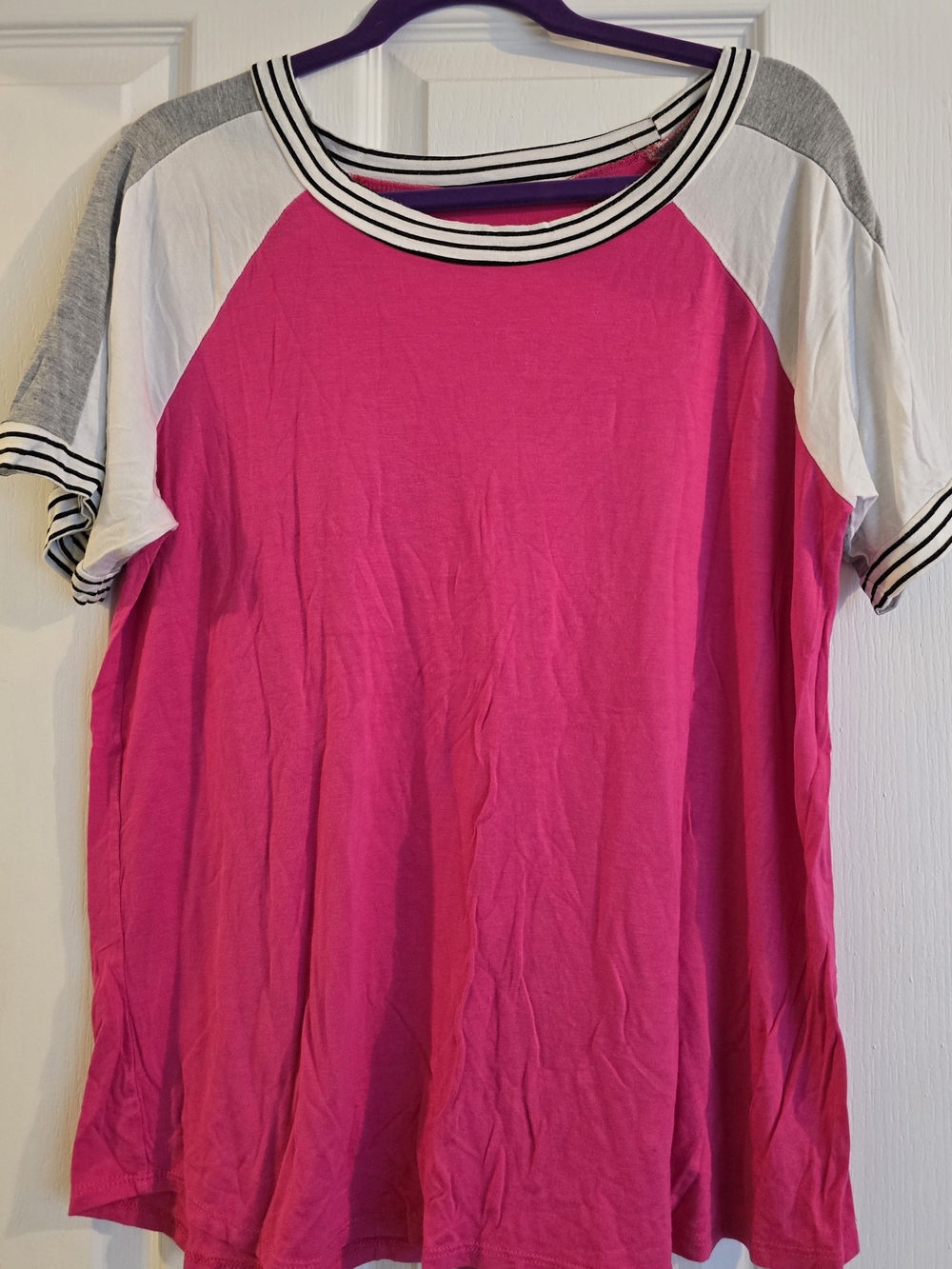 Workshop Republic Clothing Bright Pink Raglan Tee with White & Gray Accents